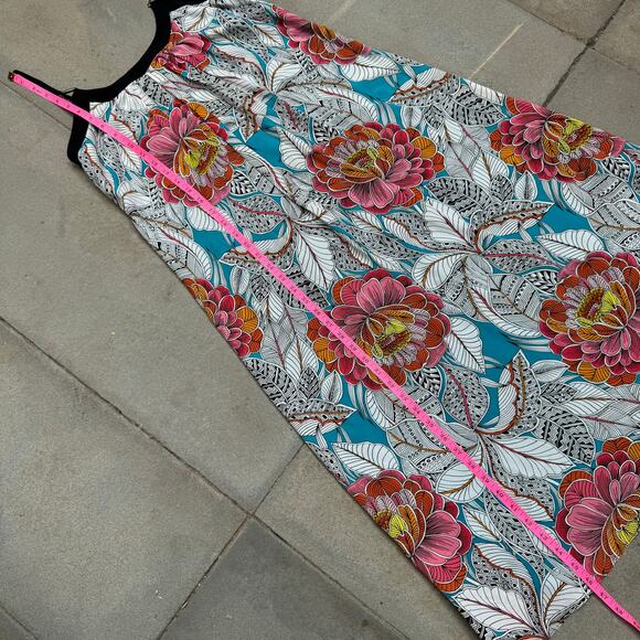 Trina Turk Floral Silk Long Midi Dress Spaghetti Strap Black White Aqua Size S - Picture 15 of 16